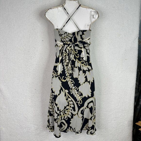 Ann Taylor Silk Cocktail Dress Shirred Bust Fluted Sz 14 Sash Tie Shelf Bra Chic - Picture 7 of 14